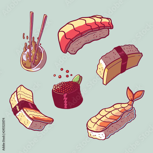 Sushi food vector illustration. Food, sushi, meal, restaurant, meal, pattern, seafood design concept