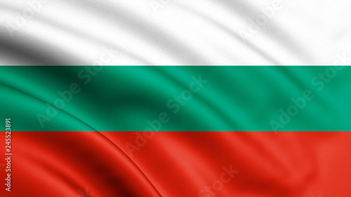 Bulgaria flag blowing in the wind. Background texture. Sofia, Bulgaria. 3d rendering, wave. - Illustration