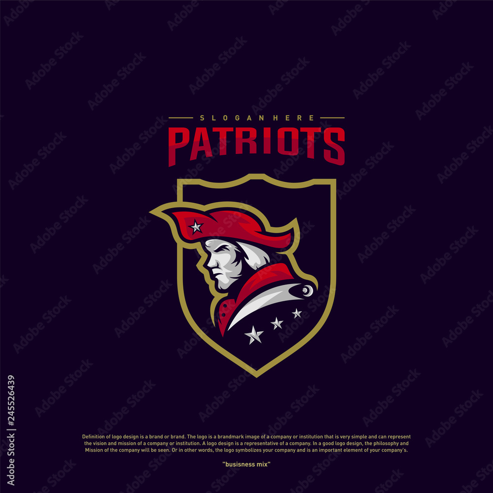 Patriots Logo Design Vector. Head Patriots Logo Design Template. Patriots Shield logo Concept