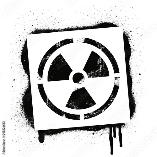 Stencil radioactive sign. Radiation hazard. Black graffiti print on white background. Vector design street art
