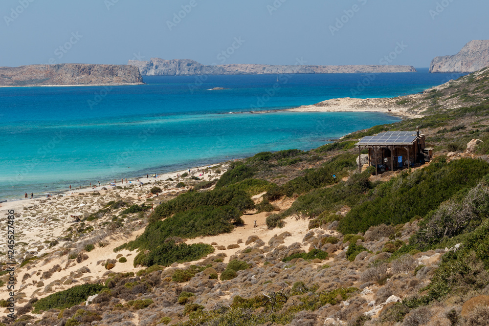View over beautiful turquoise water around Balos beach and lagoon. Mediterranean Sea. Chania, Crete island, Greece View over beautiful turquoise water around Balos beach and lagoon. Mediterranean Sea. Chania, Crete island, Greece