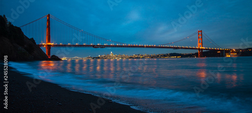 Golden Gate Bridge San Francisco California Night wide panorama