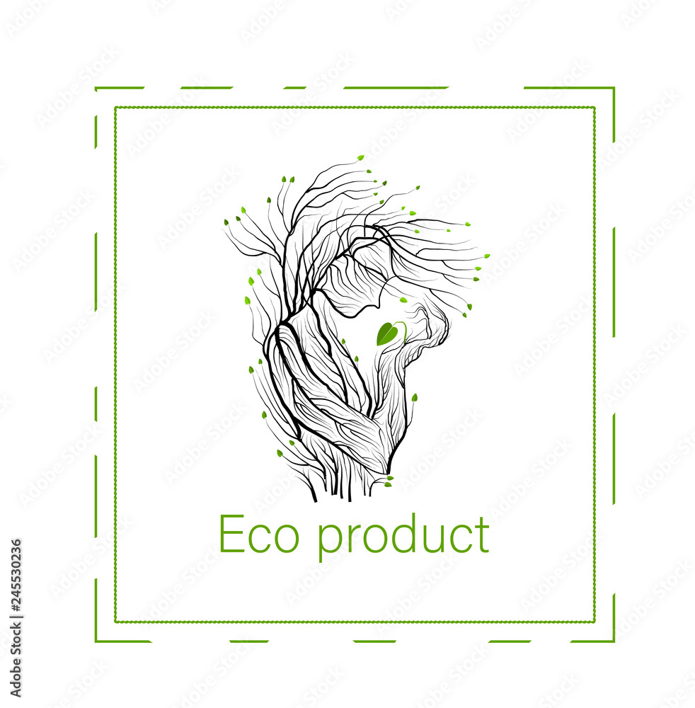 eco product concept, man like tree holding green leaf sprout, green product eco care idea,