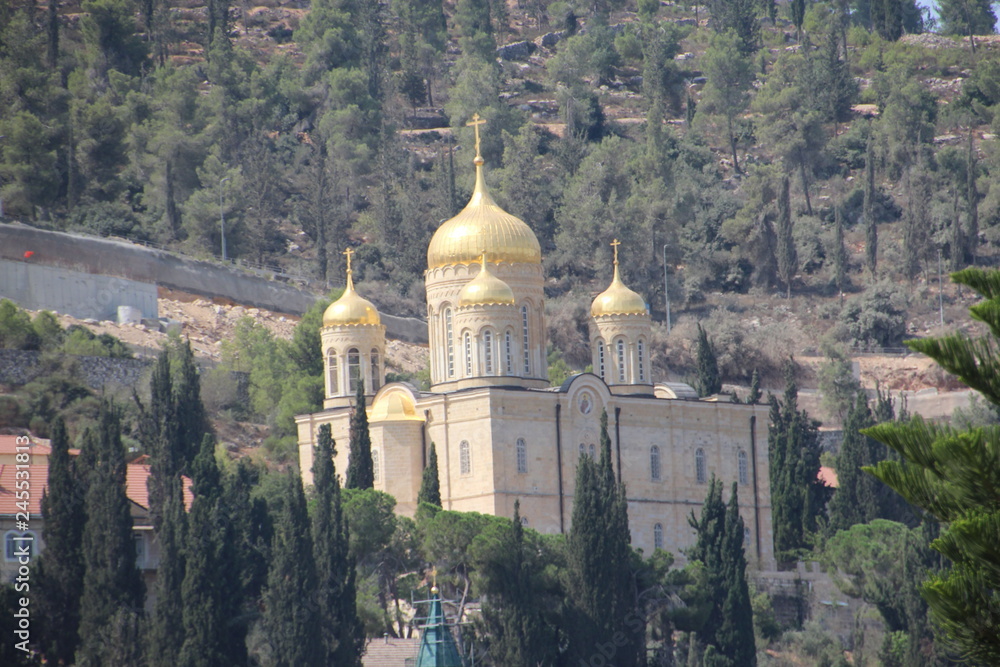 View to the Russian Orthodox Church in Ein Karem Russian Gornenskiy (Gorny) Monastery. Jerusalem