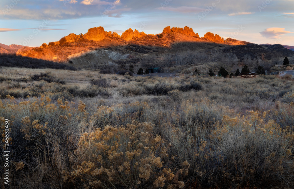 Sunrise glow on the hogbacks of Devils Backbone