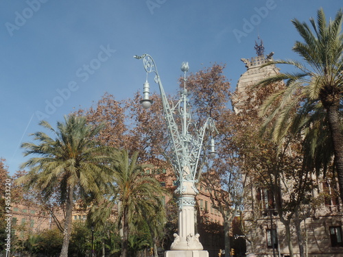 Elegant street lamps in Barcelona, Spain