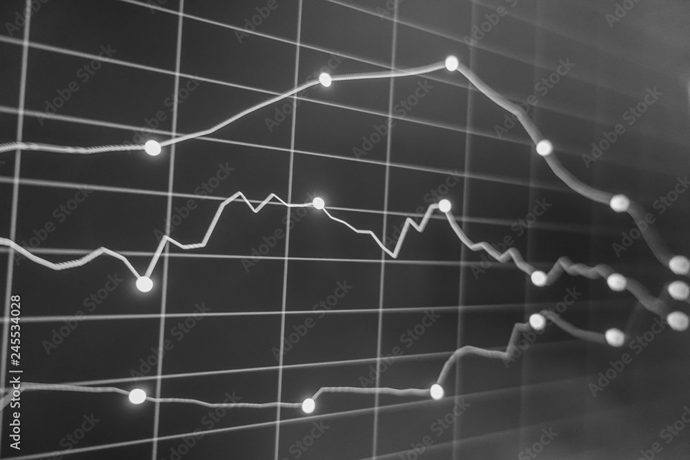 Stock exchange market in black and white on LED screen. Finance and economic concept. Stock exchange market in black and white on LED screen. Finance and economic concept.