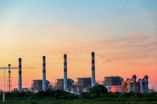 Gas turbine electrical power plant at dusk in the morning