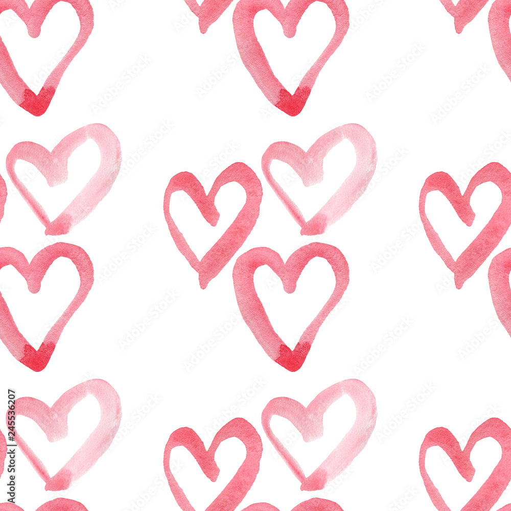 Hearts seamless pattern. Valentine's Day handwritten background. 14 february background.
