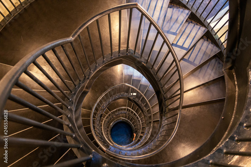Spiral metal staircase top view