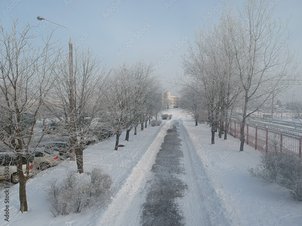 Obraz premium Drone photo of Minsk, Belarus in winter 