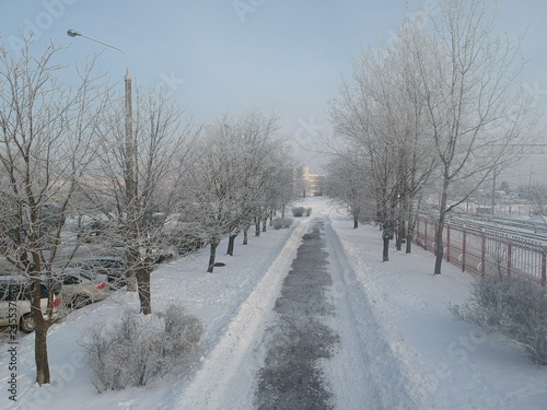 Drone photo of Minsk, Belarus in winter 