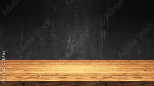 3D wooden table against a defocussed grunge background