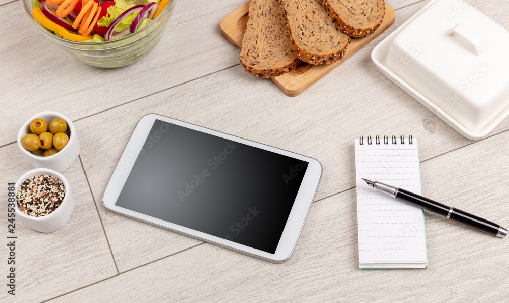 Healthy food composition with empty tablet Healthy food composition with empty tablet