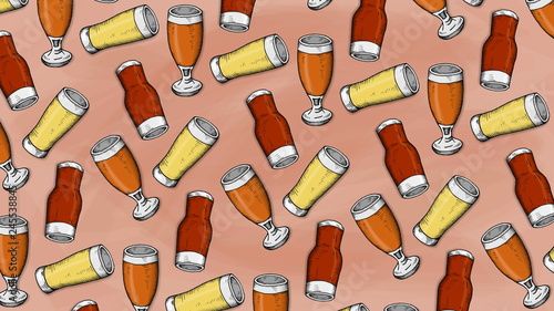 Vector Illustration of Beer Bottles Pattern Sketch Style