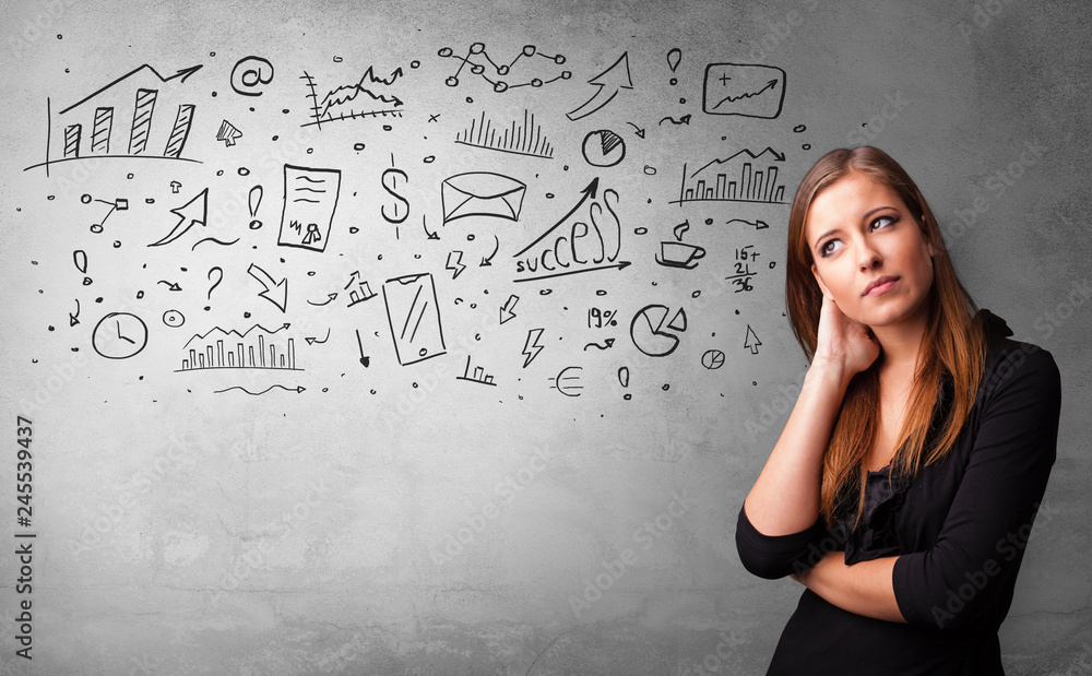 Casual person thinking with drawn signs concept
Casual person thinking with drawn signs concept