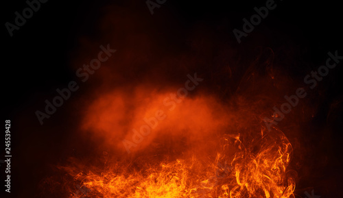 Fire flames texture on isolated black background. Perfect texture overlays for copy space
