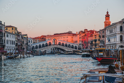 Rialto Bridge in Venice in the sunset, Italy