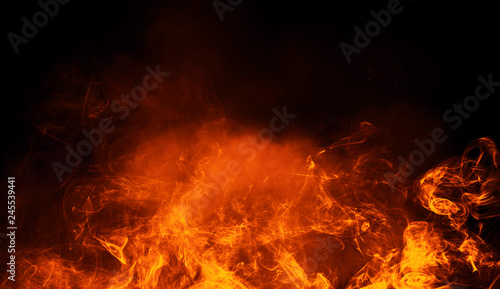 Fire flames texture on isolated black background. Perfect texture overlays for copy space