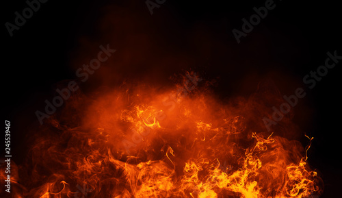 Fire flames texture on isolated black background. Perfect texture overlays for copy space