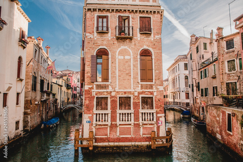 Beautiful tenement house and Grand Canal in Venice, Italy