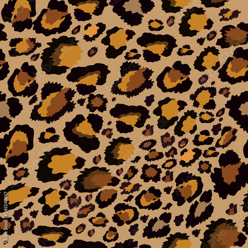 Vector Seamless pattern of leopard skin in yellow and black on brown background, Wild Animals pattern for textile or wall paper, illutration leopard print