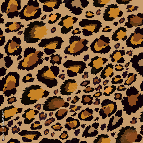 Vector Seamless pattern of leopard skin in yellow and black on brown background, Wild Animals pattern for textile or wall paper, illutration leopard print