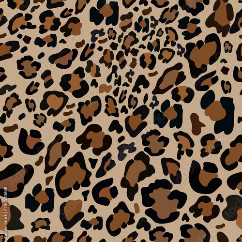 Vector Seamless pattern of leopard skin in yellow and black on brown background, Wild Animals pattern for textile or wall paper, illutration leopard print