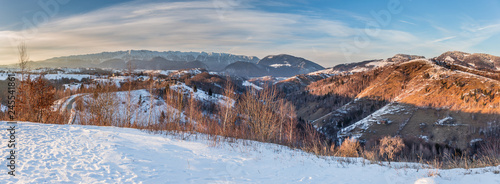 Panoramic view of Piatra Craiului Mountains, view from Pestera, Transylvania, Romania