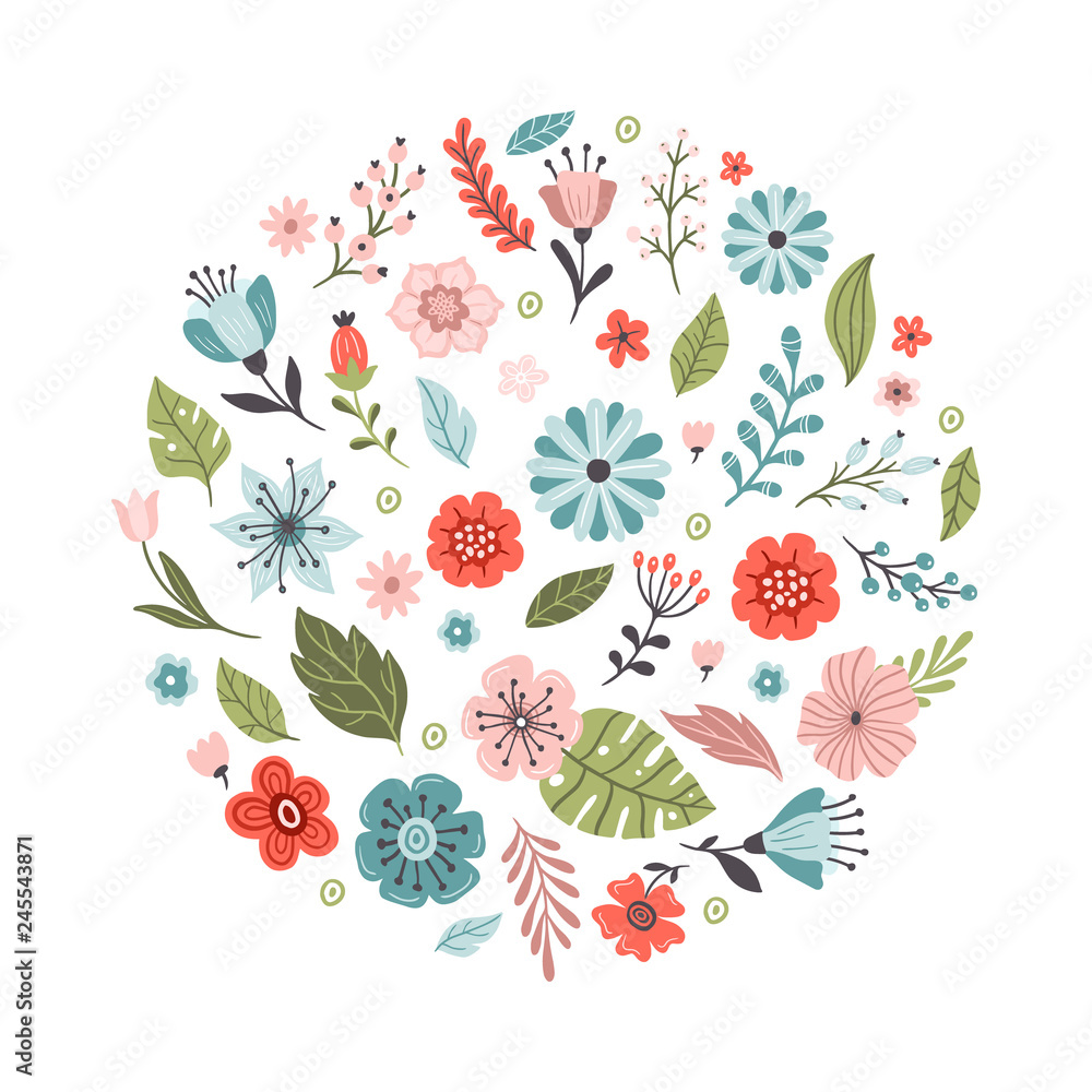 Lovely hand-drawn spring flowers. Floral vector illustration. Great for a logo, website, flyer, postcard, print or banner.
