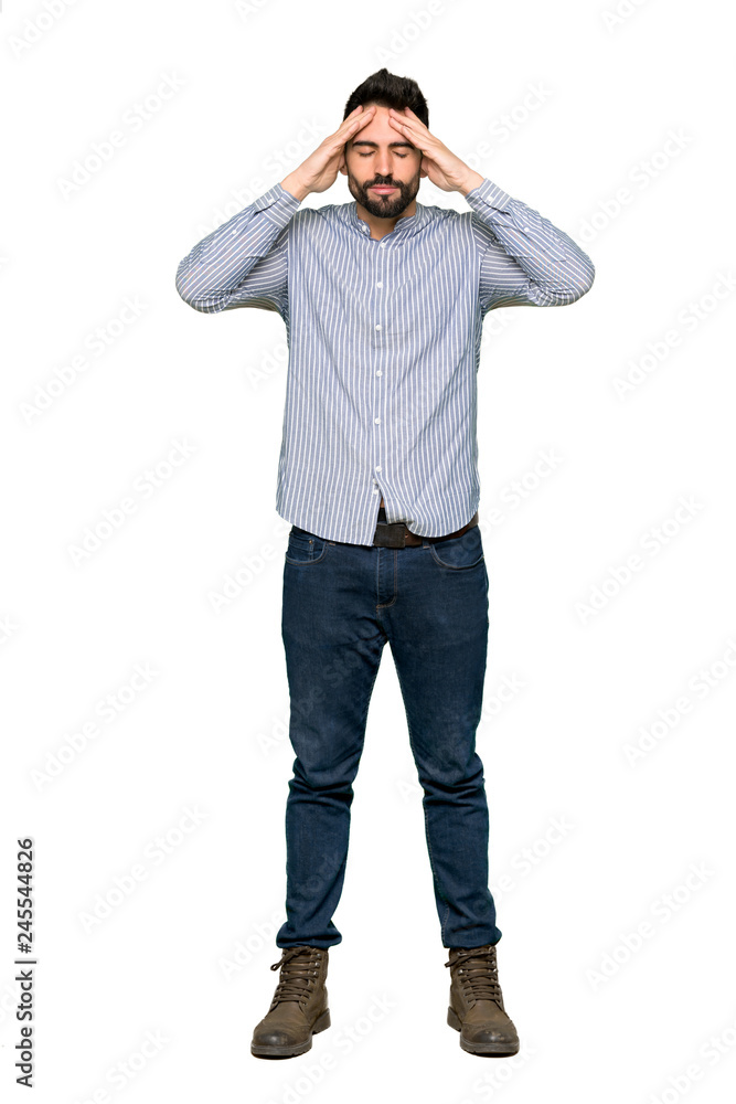 Full-length shot of Elegant man with shirt unhappy and frustrated with something on isolated white background Full-length shot of Elegant man with shirt unhappy and frustrated with something on isolated white background