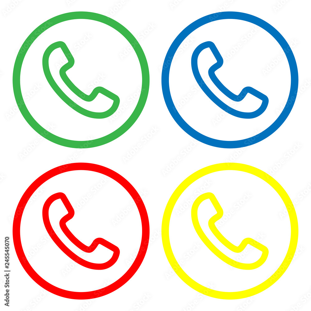 Wonderful design of a white telephone handset in colored circles on a white background Wonderful design of a white telephone handset in colored circles on a white background