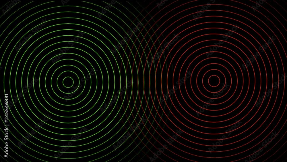 Abstract red and green circles beating on black background Abstract red and green circles beating on black background