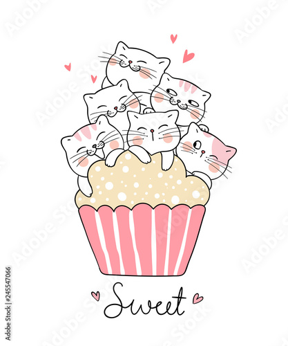 Draw cat with sweet cup cake