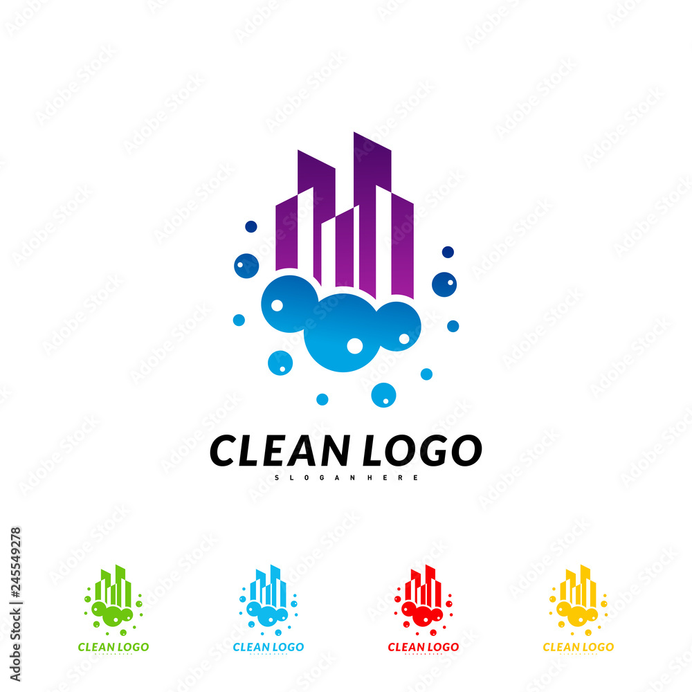 Modern City Cleaning Logo Design Concept. Building Cleaning Logo Template
