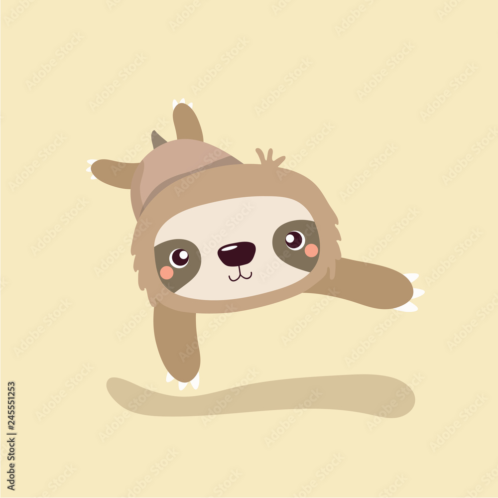 cute sloth on pastel background.