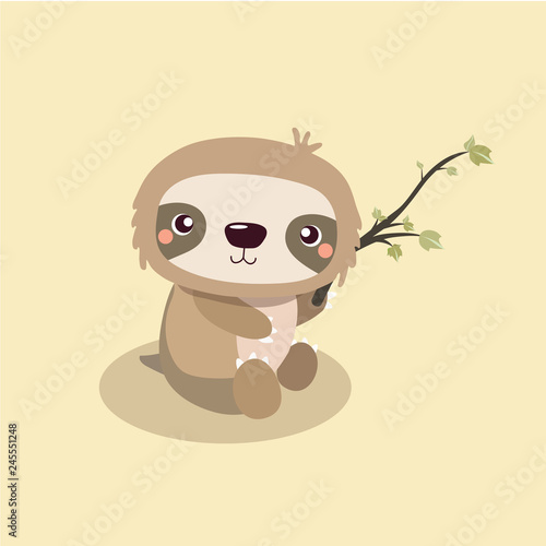cute sloth on pastel background.