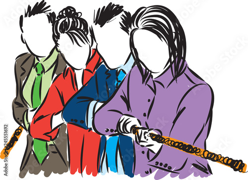 business people team pulling rope illustration