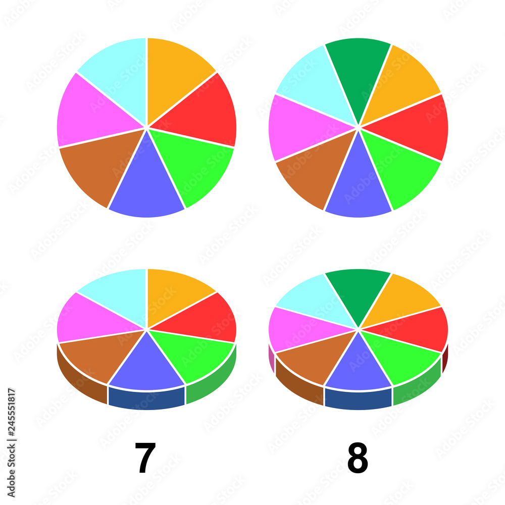 Obraz premium 2D 3 D Fraction pie. Fractions&nbsp;for website presentation cover poster flat outline icon isolated on white background.&nbsp;illustration&nbsp;