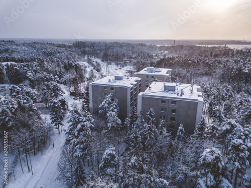 Aerial winter photos from Perno suburb, Turku Finland. Shot in January 2019. photo