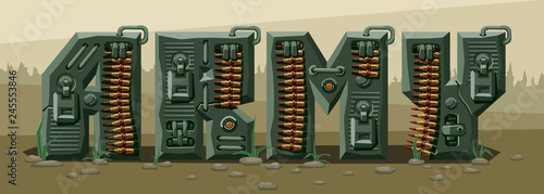 Word Army. Military alphabet font.