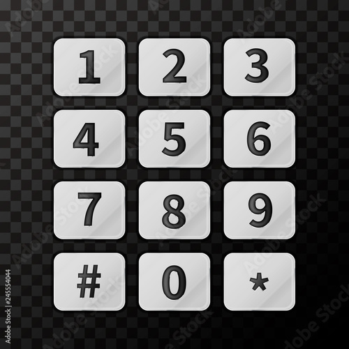 Glossy metallic phone buttons on transparent