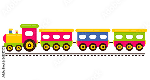 cartoon cute train and railway wagons on rails