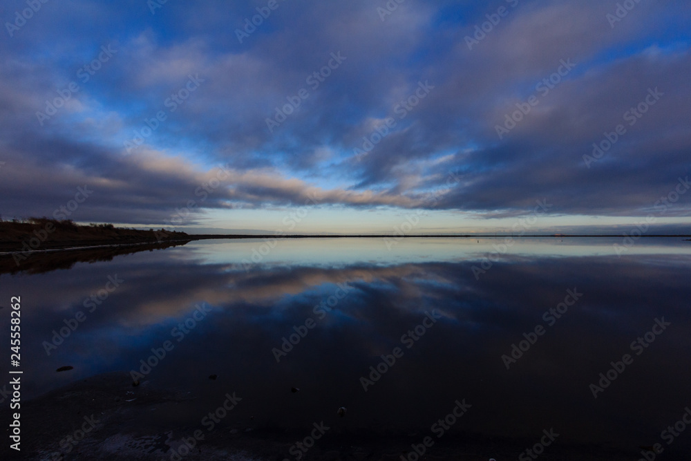 Reflection of a Blue Sunrise in the Water at Alviso Marina County Park