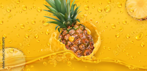 Drops. Pineapple juice. 3d realistic vector