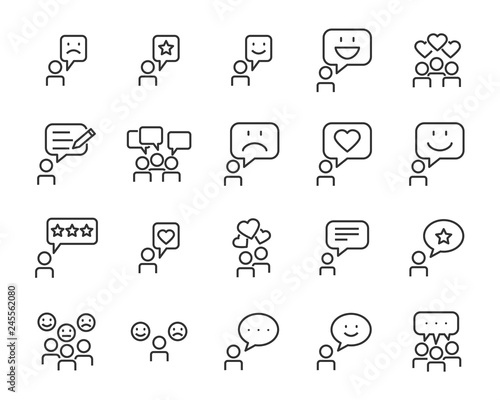 set of communication icons, such as chat, feedback, emotion, review