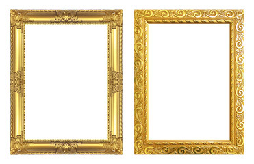 Set 2 - Antique golden frame isolated on white background, clipping path