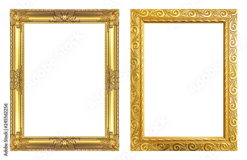 Set 2 - Antique golden frame isolated on white background, clipping path