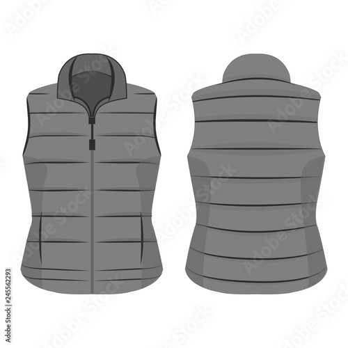 grey winter zipped vest isolated vector on the white background