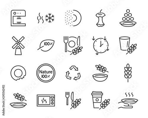 set of wheat bran tableware icons, such as process, bowl, bite, product, nature, plate made form wheat bran